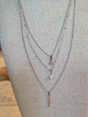 Liz Claiborne Silver Triple Layer Minimalist Charm Necklace Set